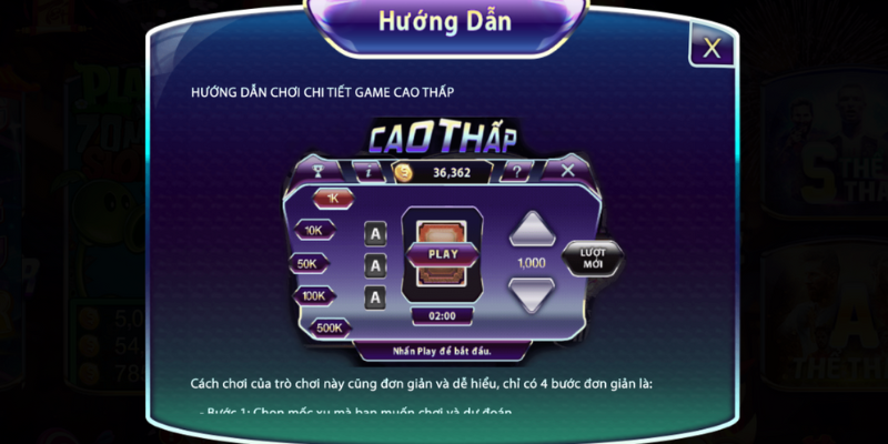 hướng dẫn chơi minigame cao thấp 789Club