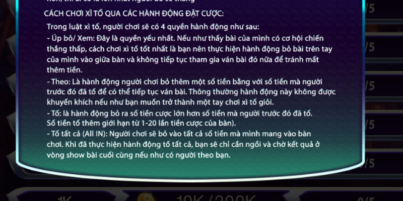 Các thao tác chơi xì tố cần ghi nhớ